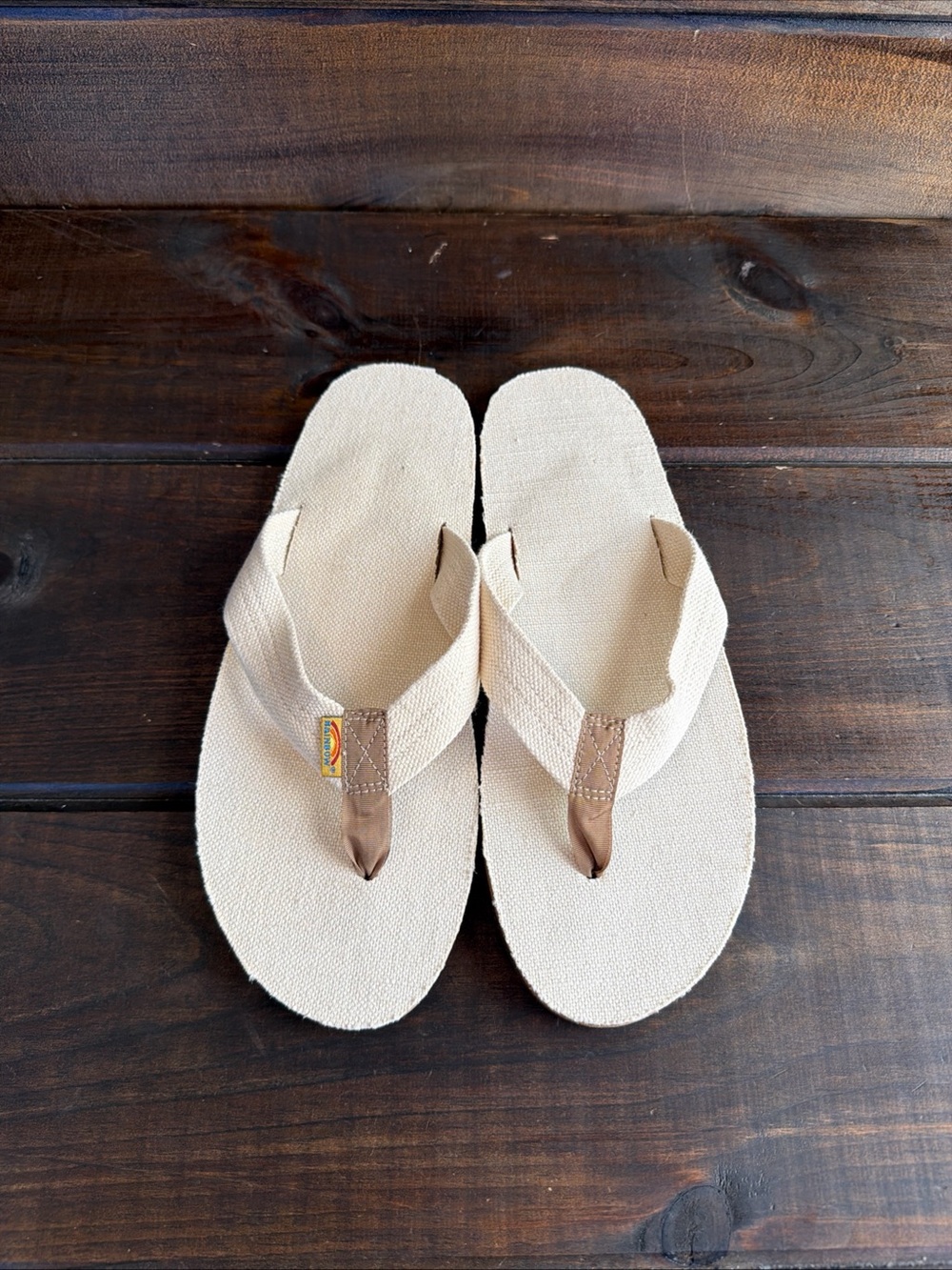 Rainbow Hemp Cream Flip Flop Sandals Men Size 12-13.5